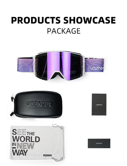 Vozapow Ski Goggles Magnetic Double Layer Anti Fog Professional Skiing Mask Men Women Super View Snowboard UV400 Snow Sunglasses