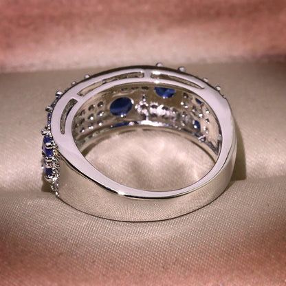 S925 Silver Ring Newest For Women Gorgeous Blue Nano CZ Genuine Sparkling Jewelry Gift Wedding Party
