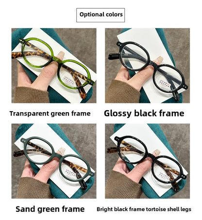 Retro Small Frame Presbyopia Glasses Oval Frame Green Tortoiseshell Reading Glasses Blue Light Blocking Eye Protection Eyewear