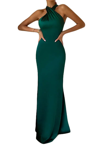 Women Long Dress Cross Halter Backless Ball Gown Cocktail Party Evening Dresses Sleeveless Summer Dress