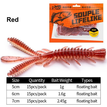 15PCS Floating Soft Shrimp Fishing Bait 5/6/7CM NED Rig Wobbler Shrimp Swim Lure Jig Salt Silicone Swimbait with Fish Attractant