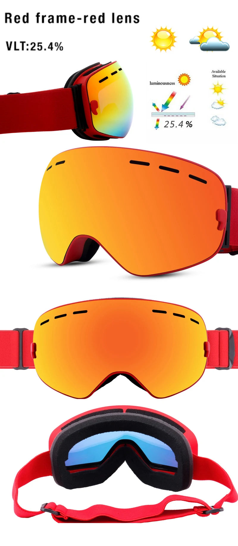 PHMAX Ski Goggles Men Snowboard Glasses Women Winter Outdoor Snow Sunglasses UV400 Double Layers Lens Anti-Fog Skiing Goggles
