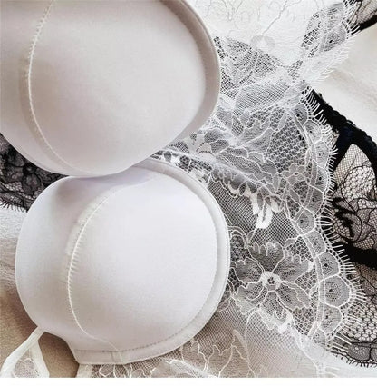 Sexy Lingerie Women Lace Transparent Underwear Embroidery Brief Set Delicate Bra Push Up Lace Gathered Edge Bra and Panty Set