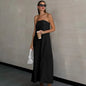 Minimalist Cotton Linen Design Strapless Dress Summer Women's Personal Street Elastic Backless Pocket Vacation Beach Dress