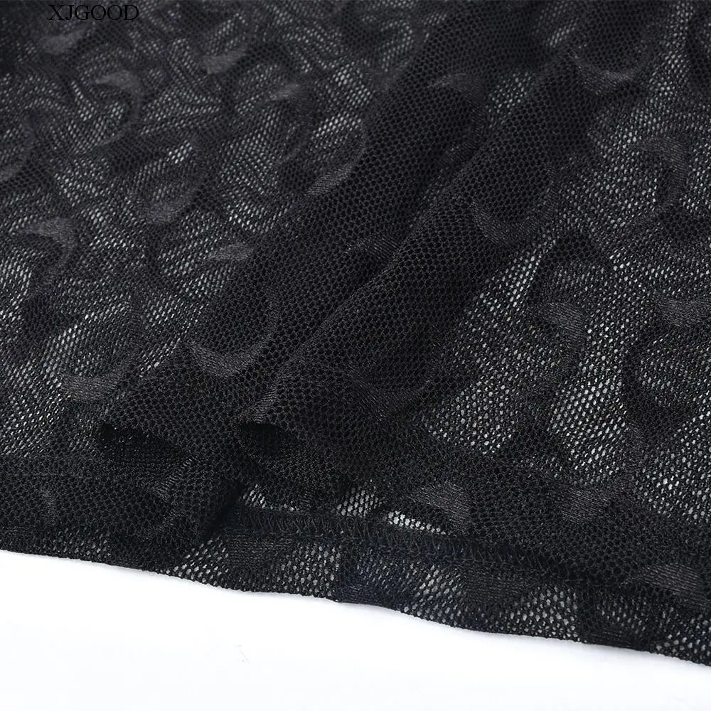Sexy Streetwear Me See-tough Long Sve Set Pure Color round Ne Fitted Sle for Young Women 8-35 Summer Collection