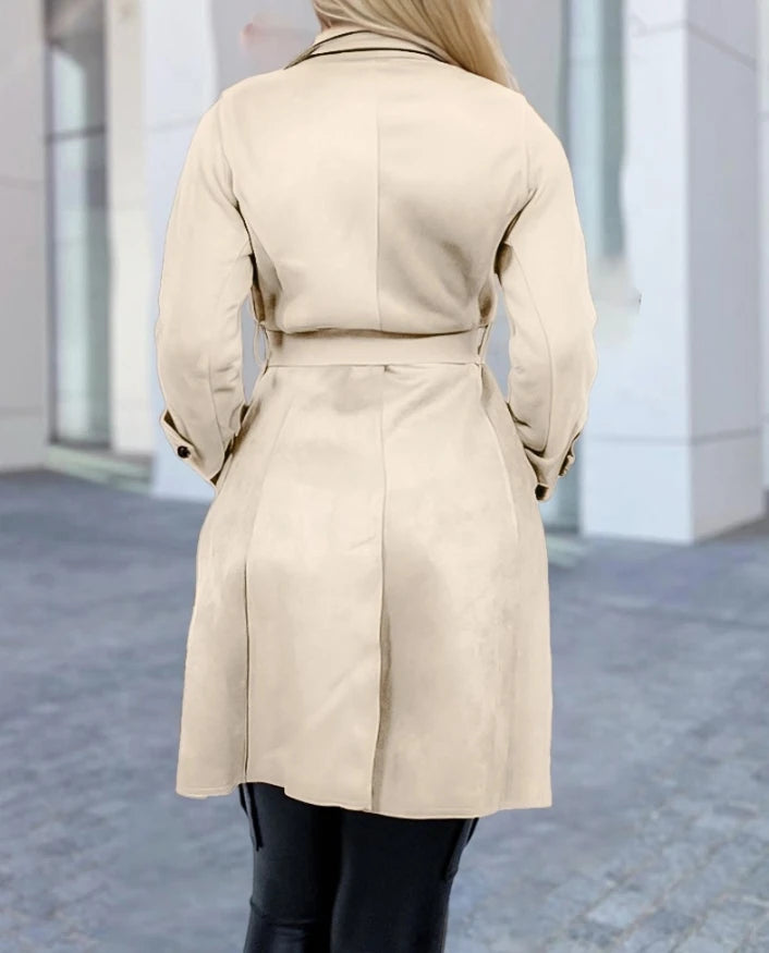 Trench Coat for Women Autumn Fashion Double Breasted Long Trench Coat Classic Lapel Slim Long Sleeve Overcoat with Belt