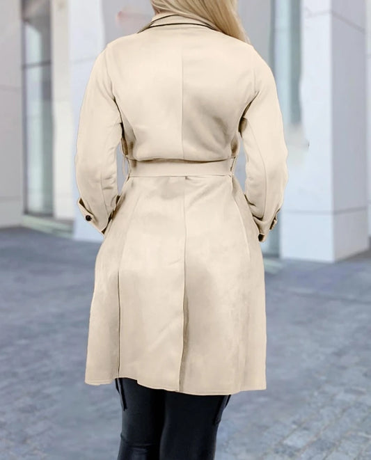 Trench Coat for Women Autumn Fashion Double Breasted Long Trench Coat Classic Lapel Slim Long Sleeve Overcoat with Belt