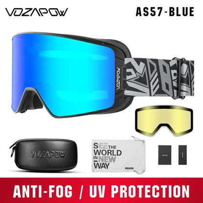 Vozapow Ski Goggles Magnetic Double Layer Anti Fog Professional Skiing Mask Men Women Super View Snowboard UV400 Snow Sunglasses