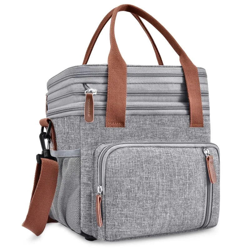 Fashion Double Layer Insulation Bento Lunch Bag Portable Large Capacity Picnic Cooler Ice Pack Waterproof Food Thermal Lunch Box