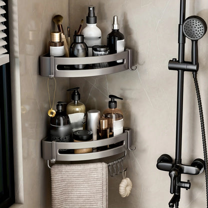 1pc Non-Drill Aluminum Bathroom Storage Rack - Wall-Mounted Corner Shelf for Shampoo, Makeup, and Accessories