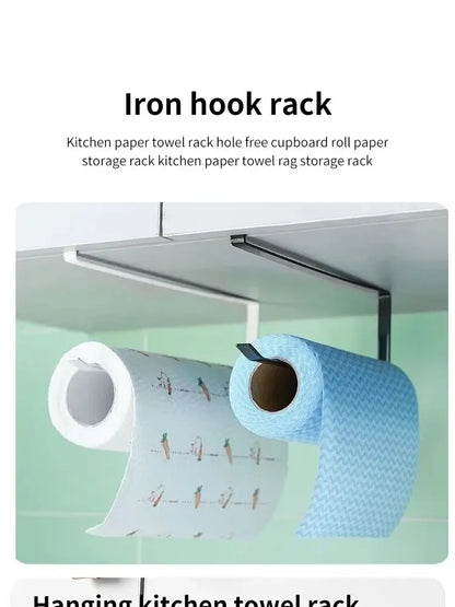 Paper Roll Holder Towel Rack Cling Film Storage Rack Bathroom No Punching Storage Rack Hanging Shelf Kitchen Tissue Accessories