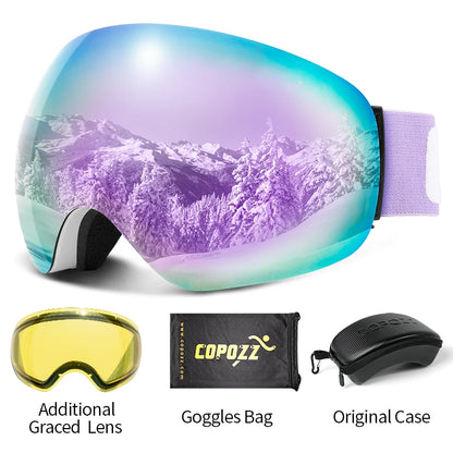 Frameless Anti-Fog Ski Goggles Night Lens Box Set 100% UV400 Protection Ski Snowboard Anti-Slip Strap Snow Goggles for Men Women