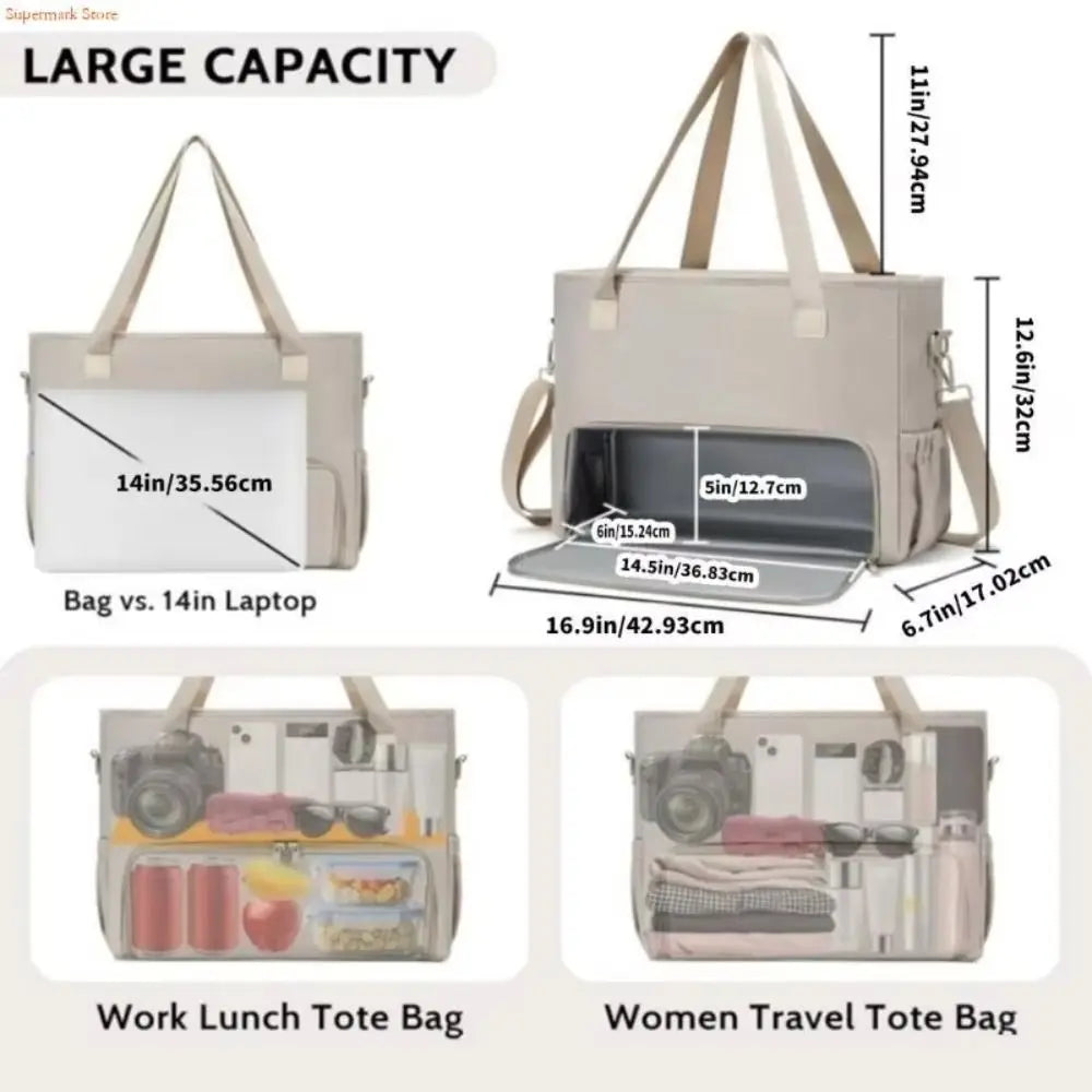 2 in 1 Lunch Tote Bag for Women Insulated Large Capacity 15.6 Inch Laptop Bag Lunch Compartment Computer Handbag Office