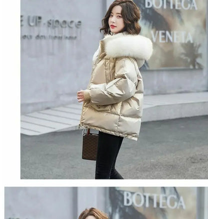 2025 Winter Fashion New Warm Duck Down Jacket Women's Clothes Glossy Fur collar Thicken Parka Short Down Coat Female Trend