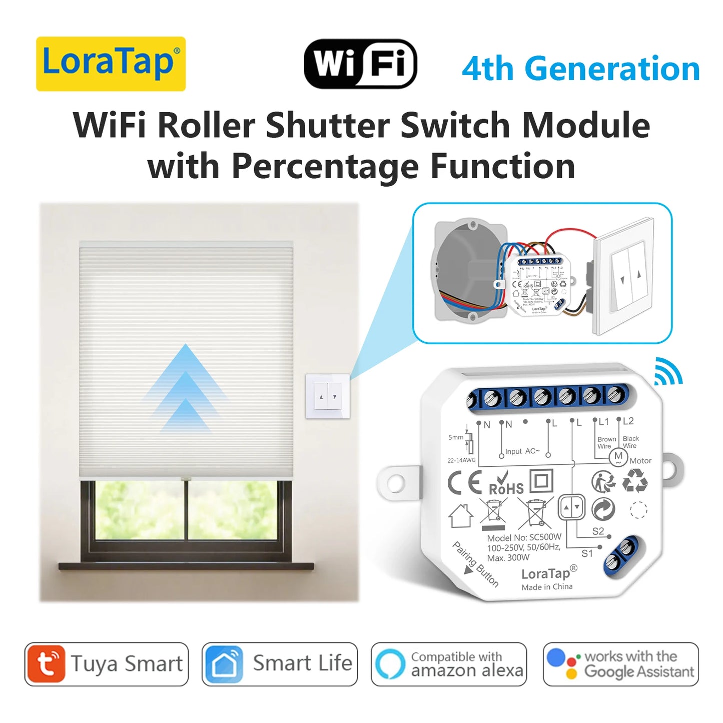LoraTap Tuya Smart Life Roller Shutter Blinds Switch Relay Module Percentage Timer Remote Control Google Assistant Alexa