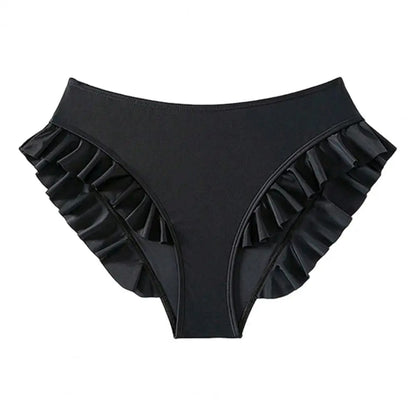 Women Swimming Trunks High-Waisted Ruffle Trim Bikini Bottoms with Tummy Control Quick-Drying Swimwear Beachwear