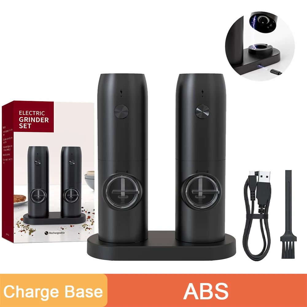 Rechargeable Electric Salt And Pepper Grinder Set With LED USB Charging Base Stainless Steel Automatic Spice Grinder Pepper Mill