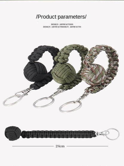 Outdoor Self-Defense Umbrella Rope Keychain Monkey Fist Steel Ball Chain Outdoor Safety Protection Accessories Knot Steel Ball