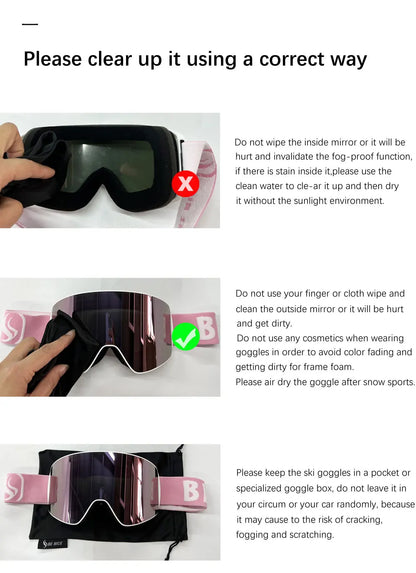 Ski Goggles with Magnetic Double Layer Yellow Lens Skiing Anti-fog UV400 Snowboard Goggles Men Women Ski Glasses Eyewear Set