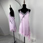 Sexy Irregular Satin Lace Dress Women Fashion V Neck Hem Suspender Mini Dresses 2025 New Fashion Party Vestidos Camisole Dress