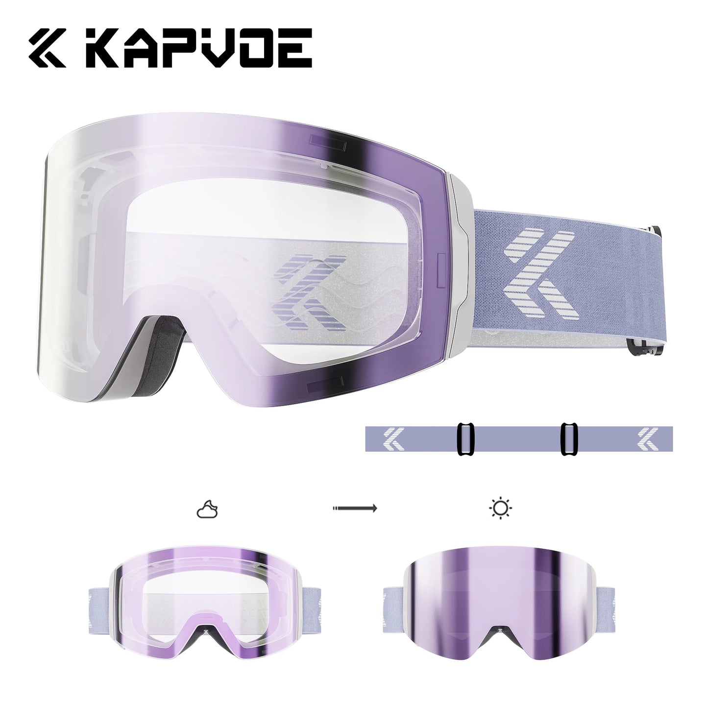 KAPVOE Ski goggles Anti-fog Skiing goggles Photochromic Outdoor Sports Magnetic Glasses Winter Snowboard Snowmobile Equipment