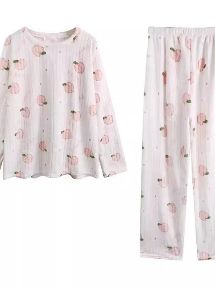 Adorable Sweet Coral Fce Thiened Autumn Winter Spwear Women's Casual Home Clothes Set Long Pants Comfortable Leisure ...