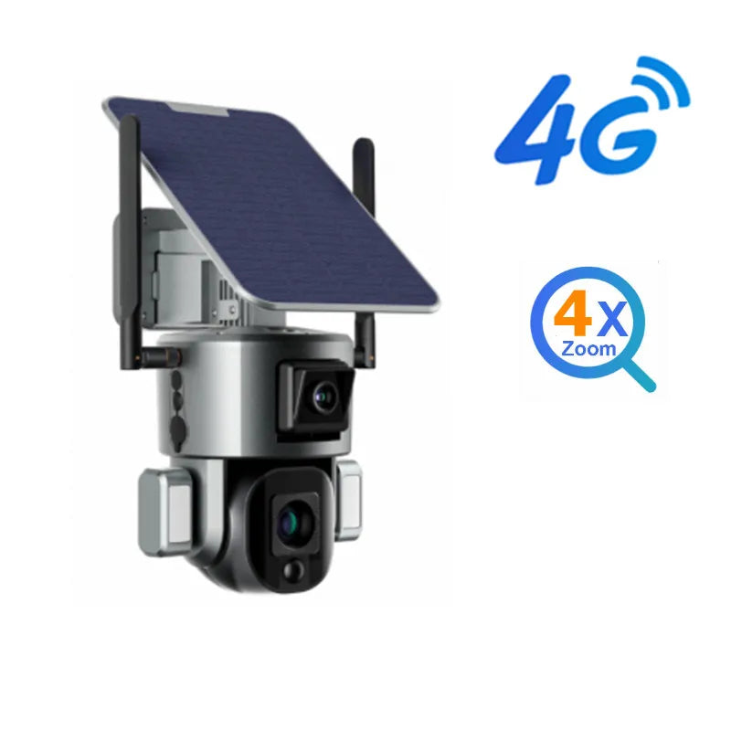 4K 8MP Dual Lens Solar Camera 10X/4X Zoom 4G SIM/WIFI Security Outdoor Camera Humanoid Tracking Color Night Vision Camera Solar