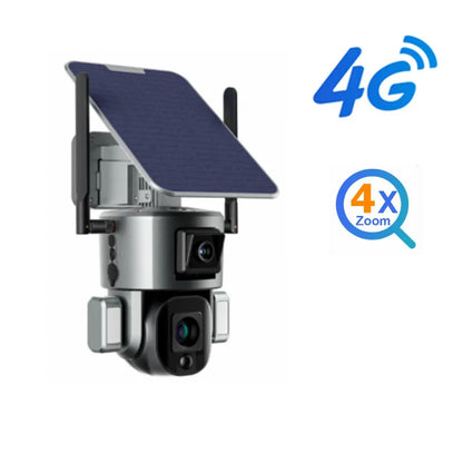 4K 8MP Dual Lens Solar Camera 10X/4X Zoom 4G SIM/WIFI Security Outdoor Camera Humanoid Tracking Color Night Vision Camera Solar