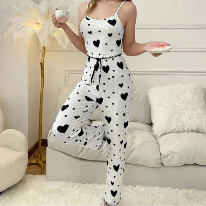 Winter Home Clothes Heart Pattern Strap Vest Women's Sleepwear Two-Piece Set Can Be Worn outside Long Pants warm for Women