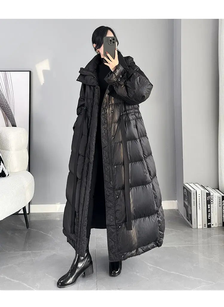 2025 New Women's Winter Black Down Jacket Women's Hooded White Duck Down Coat Windbreak Women Thicken Parker Overcoat