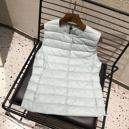 2025 New Women Sleeveless Puffer Jacket Spring Winter Female 90% White Duck Down Ultra Lightweight Packable Warm Down Liner Vest