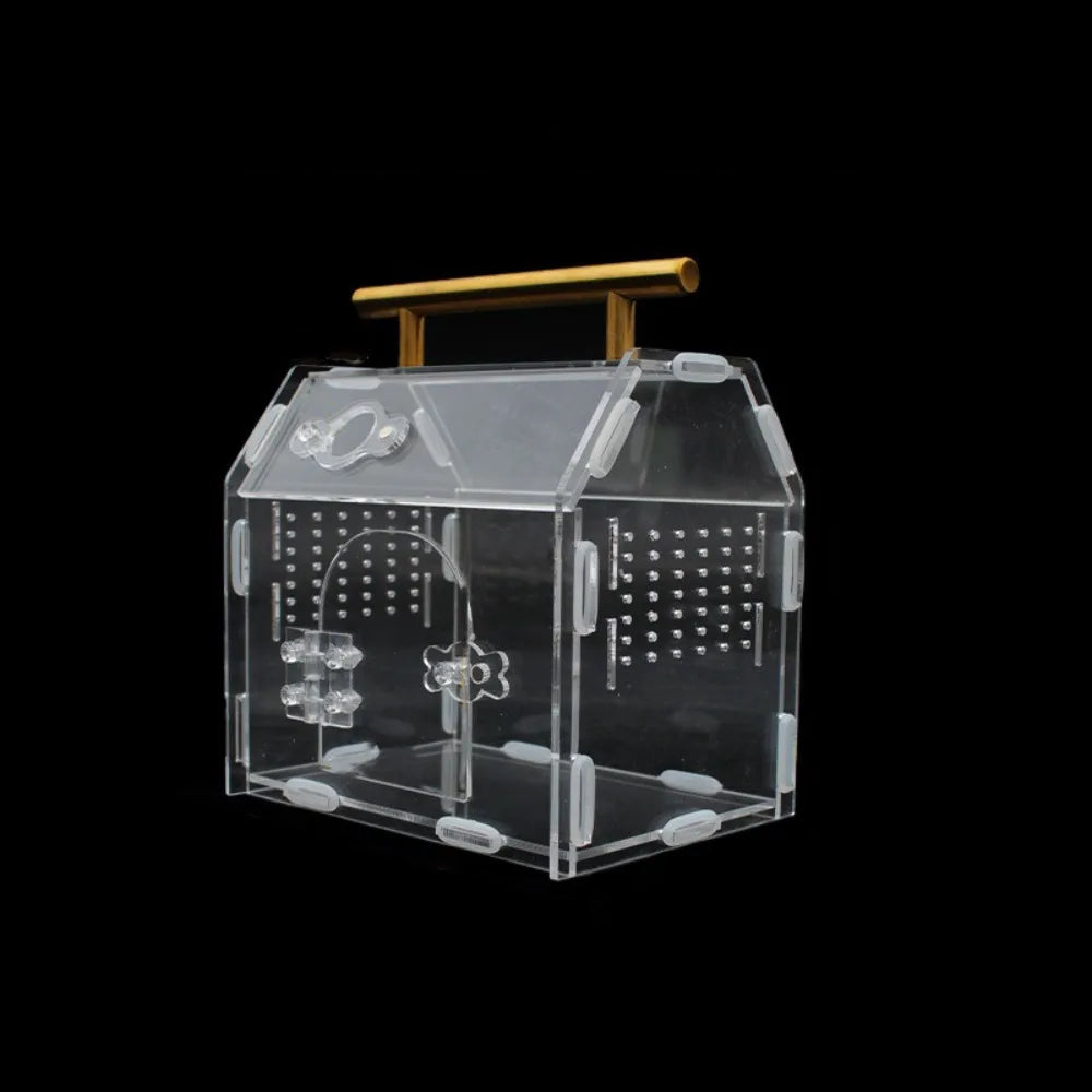 Acrylic Reptile Breeding Box with Handle Ventilated Spider Enclosure Magnetic Snap Closure Escape-Proof Hermit Crab Habitat