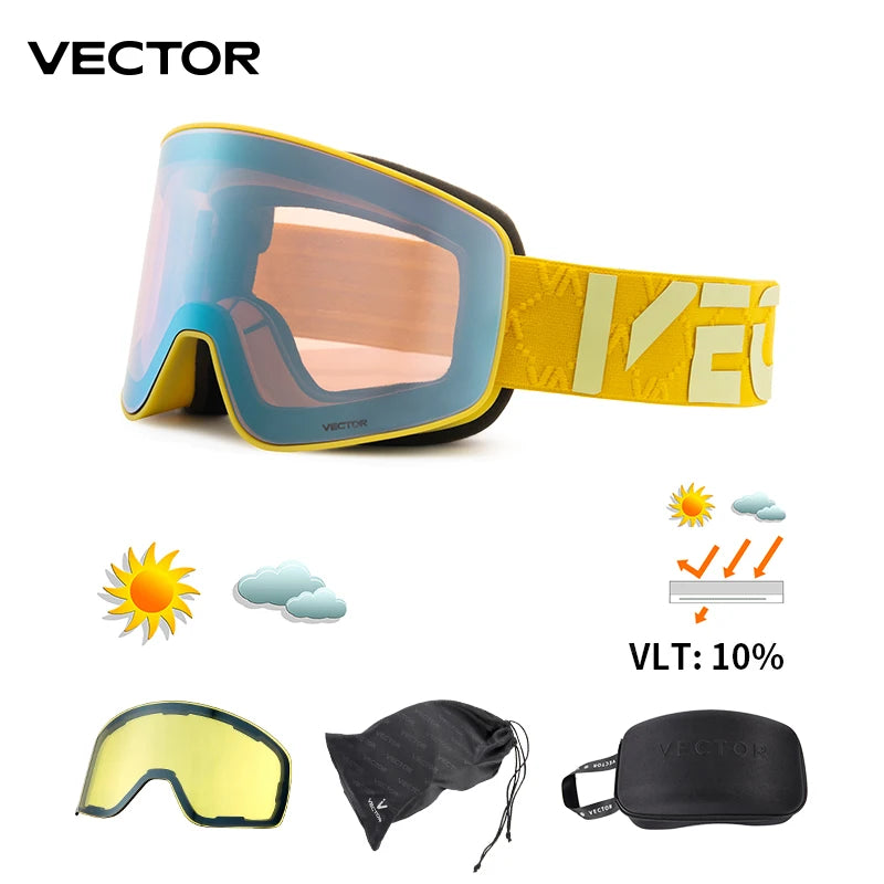 VECTOR Brand Double Layer Anti Fog Magnetic Absorption Cylindrical Ski Goggles UV400 Men Women Ski Glasses Snowboard poc glasses