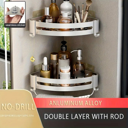 1pc Non-Drill Aluminum Bathroom Storage Rack - Wall-Mounted Corner Shelf for Shampoo, Makeup, and Accessories