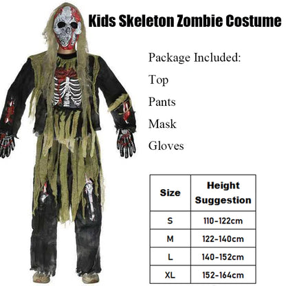 2025 New Arrival Scary Boy Burning Creepy Dead Halloween Fancy Dress Up Kids Skeleton Zombie Costume
