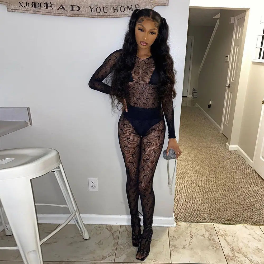 Sexy Streetwear Me See-tough Long Sve Set Pure Color round Ne Fitted Sle for Young Women 8-35 Summer Collection