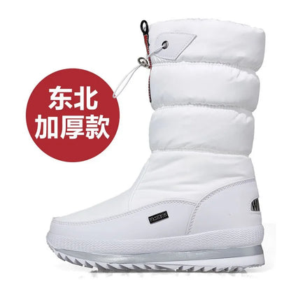 Winter thick women's snow boots Warm Plush Mid-calf Boots Non slip Waterproof  Platform Snow Boot Casual Female White shoes