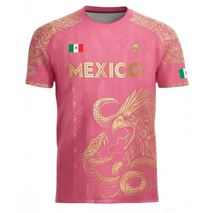 2026 New Summer Mexico Soccer Jersey Men Black Gold Design with Aztec Eagle Snake Print and Mexican Flag for Football Fans