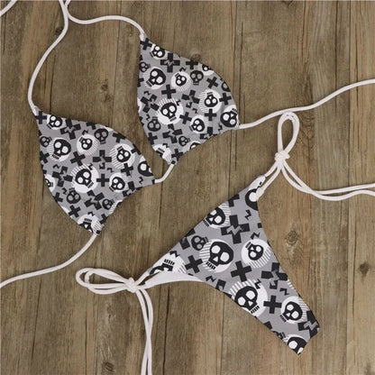 Women Swimwear Skull Printed Swimsuit Biquini Feminino Para Praia 2024 Bikini Set Beach Two Piece Swimwear New Padded Swimsuit