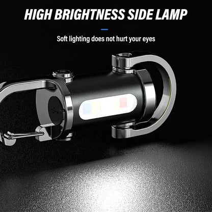 Mini Portable Keychain Flashlight Multifunction COB Work Light 6 Modes Emergency Rechargeable Light for Walking Searching Hiking