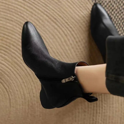 2025 Autumn Winter New Women's Ankle Boots Side Zip Square Toe Retro Comfortable Casual Short Boots