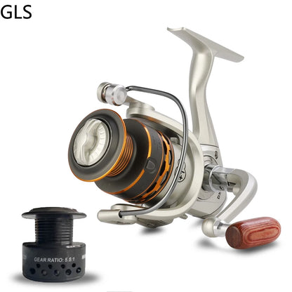 GLS Double Spool Fishing coil Wooden handshake 12+ 1BB Spinning Fishing Reel Professional Metal Left/Right Hand Reel 15KG Drag