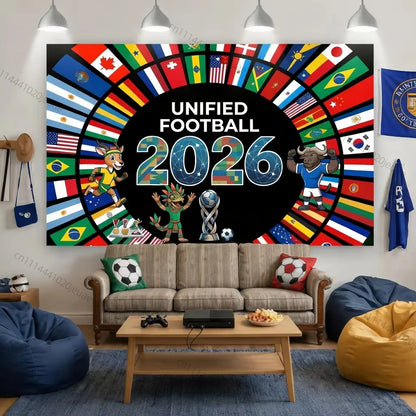 Unique Wall Tapestries Soccer Cup 2026 Flags Tapestry World Football Event Background Cloth Decor Sport Fans Party Banners Decor