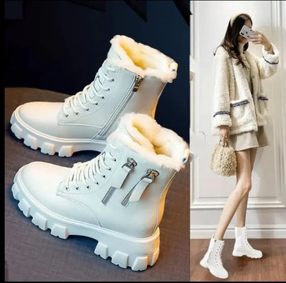 Winter Women's Fashion Boots - British-Style Korean-Inspired Student Boots, Chunky Heel Versatile Cold-Proof Mid-Calf Shoes
