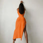 Y2k Sleeveless Orange Midi Women's Dresses Side Slit Turtleneck Setting Bodycon Sexy Party Elegant Dress 2024 Basic Vintage Robe