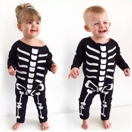 Baby Kids Halloween Skeleton Costume Romper Boys Girls Scary Costume Jumpsuit Infant Toddler Purim Carnival Party Fancy Dress