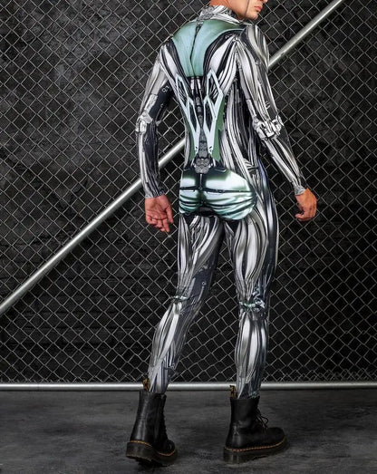 Mechanical Skeleton Bone Cosplay Bodysuit Halloween Scary Skull Graphic Long Sleeve Jumspuit Gothic Party Costume Tights Zentai