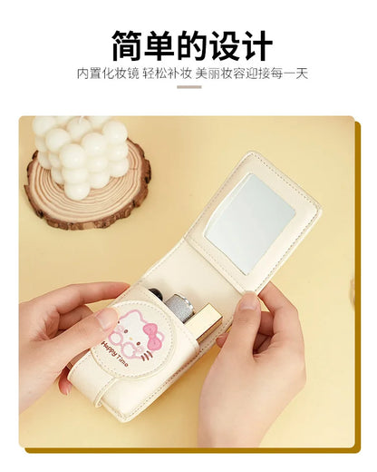 Hello Kitty Fashion Portable Makeup Mirror with Cosmetic Bag Lightweight Travel Touch-up Kit Protective Case Storage Best Gift