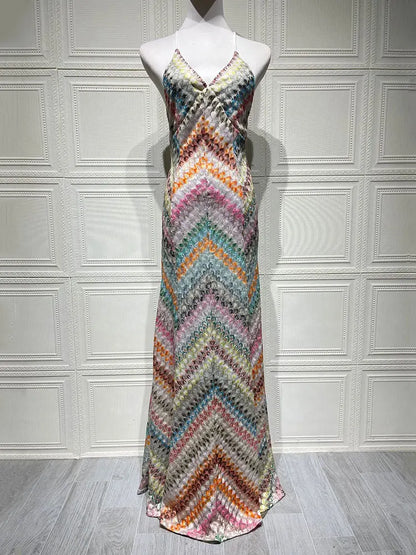 GACVGA Sexy Crochet V Neck Halter Maxi Dress Women New Summer Fashion Sleeveless Backless Slim Knitted Long Dress