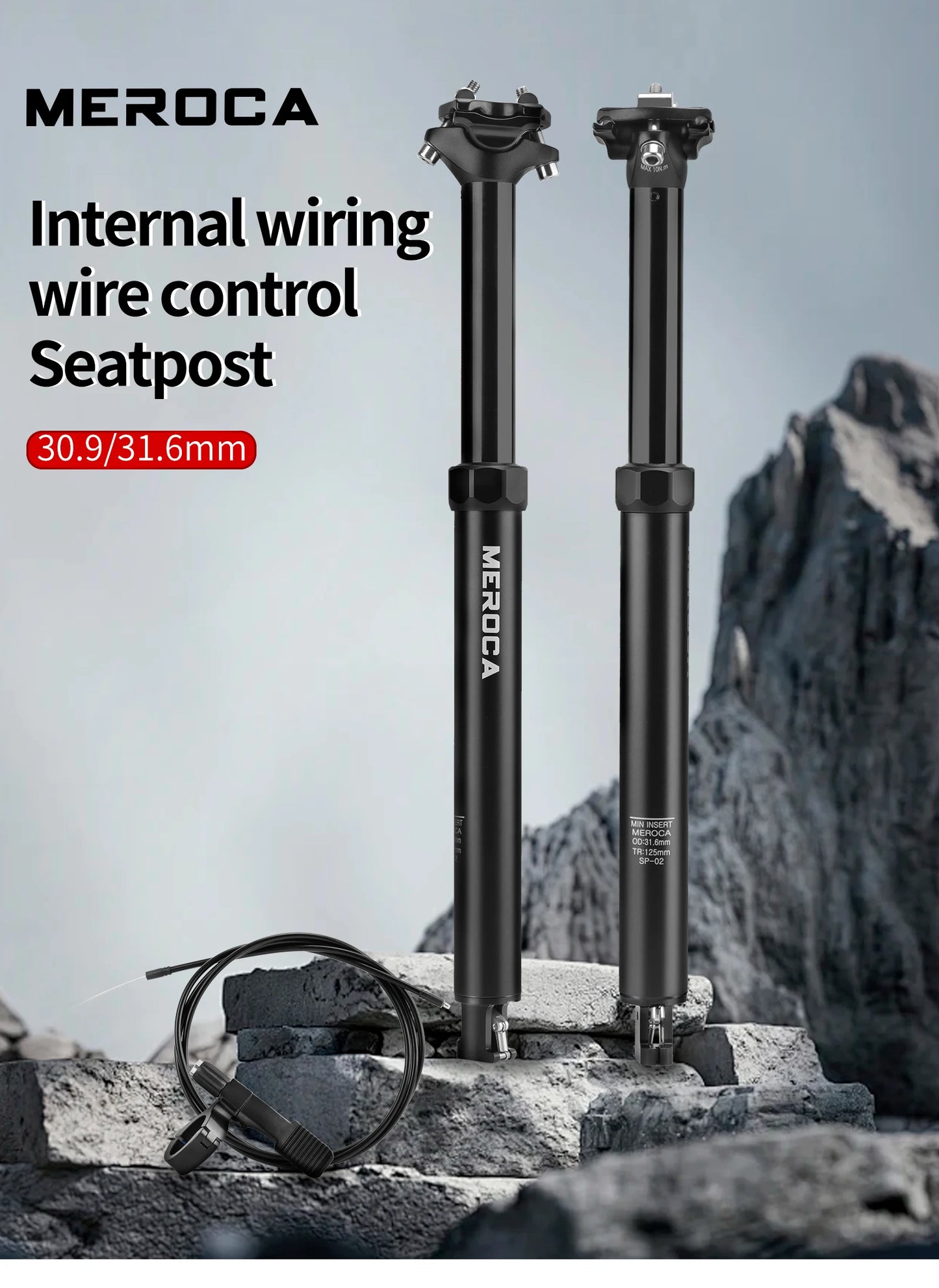 MEROCA Bike Dropper Seat Post 30.9/31.6x425mm Internal Routing Cable Remote Wire Control Lift Seat Tube Mtb Seatpost